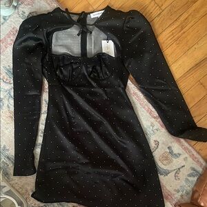 Black Satin Dress with Sheer Detail